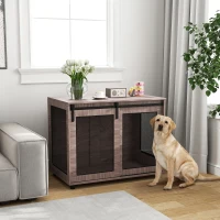 PawHut 39" Dog Crate Furniture, Dog Kennel Furniture End Table with Sliding Barn Door for Large Dogs, Walnut Brown(m-10)