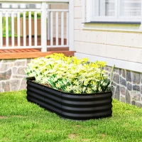 Outsunny 4.9 x 2 x 1ft Galvanized Raised Garden Bed Kit, Metal Planter Box with Safety Edging, Black(m-10)