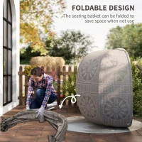 Outsunny Hanging Egg Chair with Stand, Foldable Basket Swing Chair with Removable Washable Cushion, Dark Grey(m-6)