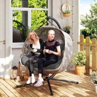Outsunny Hanging Egg Chair with Stand, Foldable Basket Swing Chair with Removable Washable Cushion, Dark Grey(m-8)