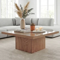 HOMCOM Square Coffee Table, Center Table with 1.6" Thick Tabletop, Natural Wood(m-10)