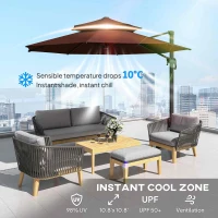 Outsunny 11ft Cantilever Patio Umbrella with Base, Double Top Hanging Aluminum Offset Umbrella with 360° Rotation, Easy Tilt, 8 Ribs, Crank, Cross Base for Backyard, Brown(m-4)