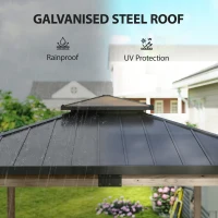 Outsunny 12' x 14' Hardtop Gazebo Canopy with Galvanized Steel Roof, Wood Frame, Double Roof Outdoor Gazebo, Light Walnut(m-7)