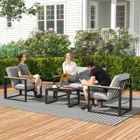 Outsunny 4 Piece Patio Furniture Set, Outdoor Loveseat Sofa Set with Thick Cushions and Coffee Table, Light Grey(m-8)