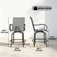 Outsunny Outdoor Bar Stools Set of 2, 360° Swivel Bar Height Chairs, 26.8" x 29.5" x 48.4", Grey(m-3)