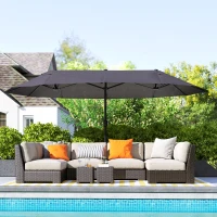 Outsunny 15' Double-Sided Patio Umbrella Parasol Sun Shelter Canopy Shade Grey(m-10)