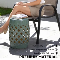 Outsunny 13" x 18" Ceramic Garden Stool with Woven Lattice Design & Glazed Strong Materials Decorative Outdoor Stool, Green(m-6)