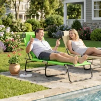 Outsunny Folding Chaise Lounge Chair, Reclining Beach Tanning Chair with Face Hole, Pillow, 4-Position Adjustable Lay Flat Sun Lounger, Steel Frame for Outdoor Patio Pool, Green(m-1)