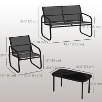 Outsunny 5-Piece Patio Furniture Set, Outdoor Conversation Set with 2 Loveseats, 2 Armchairs, Glass-Top Table, Black(m-3)