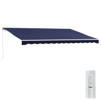 Outsunny 16'x10' Electric Retractable Awning Sunshade Shelter with Remote Controller & Crank Handle for Deck Balcony Yard, Blue(m-1)
