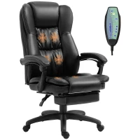 Vinsetto High Back Massage Office Chair with 6-Point Vibration, 5 Modes, Executive Chair, PU Leather Swivel Chair with Reclining Back, and Retractable Footrest, Black(m-1)