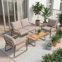 Outsunny 4 Piece Patio Furniture Set, Outdoor Sofa Set with Loveseat, 2 Armchairs, Coffee Table and Cushions(m-8)