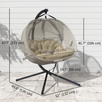 Outsunny Double Egg Chair with Stand, 2 Person Hanging Swing Egg Chair with Cushion, Pockets, Khaki(m-3)