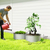 Outsunny Set of 2 Raised Garden Bed, Metal Planter Box with Safety Edging, Easy-to-assemble Stock Tank 2'x2'x1' Silver(m-3)