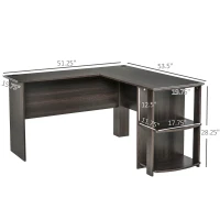 HOMCOM L-Shaped Computer Desk, Laptop Workstation with Return and 2 Storage Shelves for Home Office, Dark Brown(m-3)