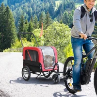Aosom 2-in-1 Small Dog Bike Trailer and Bike Stroller with Hitch, Bicycle Trailer Sidecar Bike Wagon Cart Carrier Attachment for Travel, Red(m-2)
