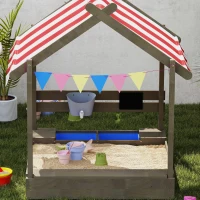 Outsunny Outdoor Wooden Sandbox with Cover for 3-7 Years Old, Backyard, Grey(m-9)