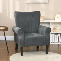 HOMCOM Fabric Armchair, Modern Accent Chair with Wood Legs for Living Room, Bedroom, Home Office, Dark Grey(m-1)