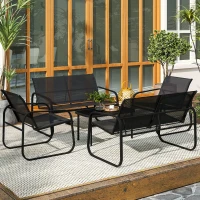 Outsunny 5-Piece Patio Furniture Set, Outdoor Conversation Set with 2 Loveseats, 2 Armchairs, Glass-Top Table, Black(m-1)