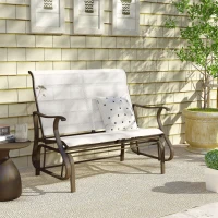Outsunny 2-Person Outdoor Glider Bench, Patio Glider Loveseat Chair with Powder Coated Steel Frame, 2 Seats Porch Rocking Glider for Backyard, Lawn and Garden, Cream White(m-8)