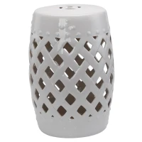Outsunny 18" Ceramic Garden Stool with Woven Lattice Design, Indoor & Outdoor Decorative Accent Stool, White(m-13)