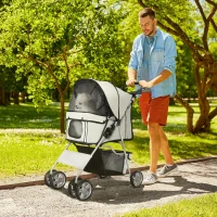 PawHut Pet Stroller with Reflective Strips, Foldable Cat Stroller with 360° Swivel Wheels, Brake, for Small Dogs and Cats(m-1)