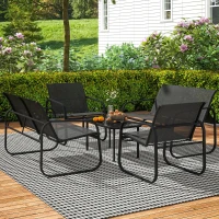 Outsunny 5-Piece Patio Furniture Set, Outdoor Conversation Set with 2 Loveseats, 2 Armchairs, Glass-Top Table, Black(m-8)