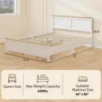 HOMCOM Queen Bed Frame with Headboard, Modern Platform Bed Frame with Wooden Slats, No Box Spring Needed, Easy Assembly, White(m-3)
