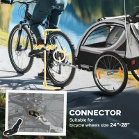 Aosom 2 Seat Bike Trailer for Kids 2-in-1 Baby Stroller with Handbrake, Rubber Wheels, 5 Point Harness, Reflectors, Grey(m-7)