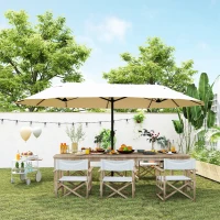 Outsunny 15' Outdoor Patio Umbrella with Twin Canopy Sunshade Steel Table Umbrella with Lift Crank Beige(m-8)