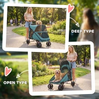 PawHut Dog Stroller Easy Fold Pet Stroller for Large Dogs Up to 66lbs with 4-Wheel Shock Absorption & One-Foot Brake Turquoise(m-10)