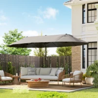 Outsunny 15' Double-Sided Patio Umbrella Parasol Sun Shelter Canopy Shade Grey(m-1)