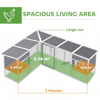 PawHut Chicken Coop with Run, L-Shaped Wooden Chicken House with 2 Houses, Outdoor Hen House with Waterproof Roof and Ramps(m-5)