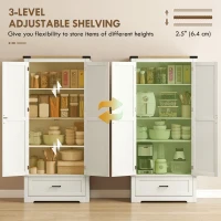 HOMCOM 69" Tall Farmhouse Kitchen Pantry Cabinet with 2 Doors, Drawer and Adjustable Shelves, Cream White(m-5)