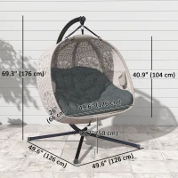 Outsunny Hanging Egg Chair with Stand, Foldable Basket Swing Chair with Removable Washable Cushion, Dark Grey(m-3)