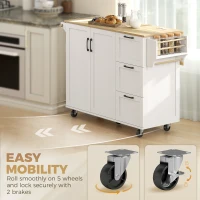 HOMCOM Kitchen Island with Drop Leaf, Rolling Kitchen Cart with Power Outlet, Cabinet, 3 Drawers, Spice Rack, Towel Bar, White(m-9)