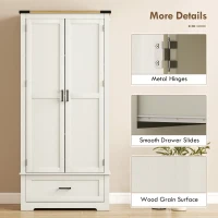 HOMCOM 69" Tall Farmhouse Kitchen Pantry Cabinet with 2 Doors, Drawer and Adjustable Shelves, Cream White(m-7)