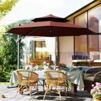 Outsunny 11ft Cantilever Patio Umbrella with Base, Double Top Hanging Aluminum Offset Umbrella with 360° Rotation, Easy Tilt, 8 Ribs, Crank, Cross Base for Backyard, Brown(m-9)