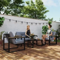 Outsunny 4 Piece Patio Furniture Set, Outdoor Loveseat Sofa Set with Thick Cushions and Coffee Table, Light Grey(m-1)