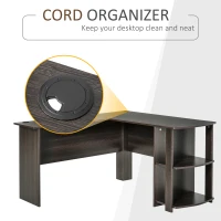 HOMCOM L-Shaped Computer Desk, Laptop Workstation with Return and 2 Storage Shelves for Home Office, Dark Brown(m-6)