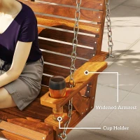 Outsunny 3-Seater Swing Bench, Wooden Porch Swing with Cupholders, Hanging Chains for Patio Garden, Carbonized(m-7)