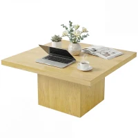HOMCOM Square Coffee Table, Center Table with 1.6" Thick Tabletop, Natural Wood(m-2)
