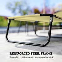 Outsunny Folding Chaise Lounge Pool Chairs, Outdoor Sun Tanning Chairs with 5-Level Reclining Back, Steel Frame for Beach, Yard, Patio, Beige(m-7)