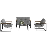 Outsunny 4 Piece Patio Furniture Set, Outdoor Loveseat Sofa Set with Thick Cushions and Coffee Table, Light Grey(m-2)