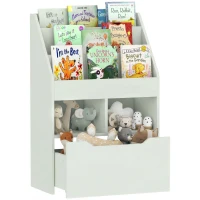 HOMCOM Kids Bookcase Multi-Shelf Book Rack with Mobile Drawer for Books, Toys, Pale Green(m-11)