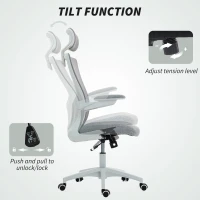 HOMCOM Ergonomic Office Chair, Swivel Desk Chair with Adjustable Lumbar Support, Headrest and Height, Flip-up Armrests, Grey(m-9)