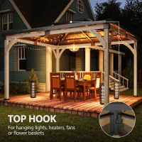Outsunny 12' x 14' Hardtop Gazebo Canopy with Galvanized Steel Roof, Wood Frame, Double Roof Outdoor Gazebo, Light Walnut(m-13)