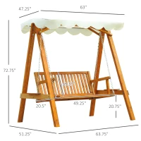 Outsunny 65" Patio Swing Chair with Canopy Outdoor Wooden Swing Bench Hammock for Garden, Poolside, Backyard(m-3)