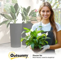 Outsunny 29 Inch Outdoor Planter, Set of 2 Plastic Flower Pots, Weather and UV Resistant Stackable Large Planters, Black(m-9)