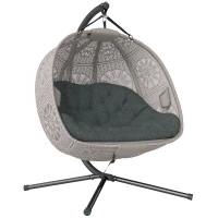 Outsunny Hanging Egg Chair with Stand, Foldable Basket Swing Chair with Removable Washable Cushion, Dark Grey(m-11)